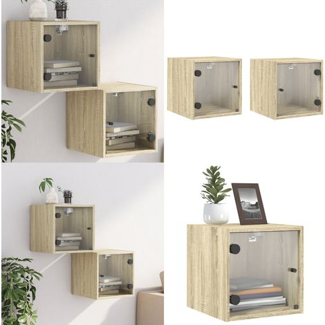 Comodini con Ante in Vetro 2pz Rovere Sonoma 35x37x35 cm - Comodini in vetro - Comodini con ante