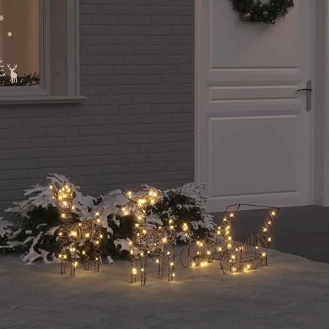 Décoration de Noël Renne et Traîneau Lumineux 160 LED Rotin Métal Blanc Chaud 53 x 28 x 33 cm - PANGIVO (1/5)