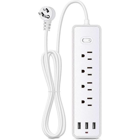 Multiprise Murale avec 4 Prises et 3 Ports USB, Cordon d'Extension (1/4)