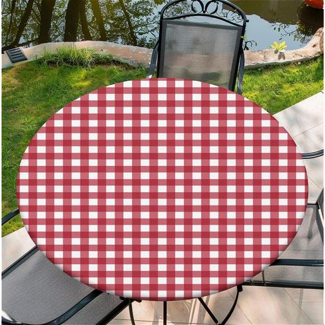 Nappe ronde avec élastique 90 cm Rouge à carreaux - Résistante aux intempéries et lavable