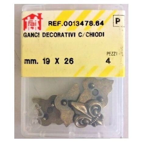 ORECA - 4 GANCI DECORATIVI CON CHIODI MODELLO FIRENZE IN ZAMA OTTONATO 19X26 (1/2)