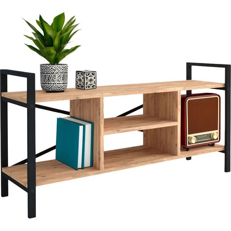 Mueble TV para Salón Rus 4 Huecos Negro y Roble Safir 120x63x37 cm