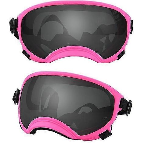 Hundebrille mit UV-Schutz, hoher Stoßfestigkeit, verstellbarem Gummizug, atmungsaktiv, für Welpen und große Hunderassen (Rosa und Schwarz, Größe L) (1/5)