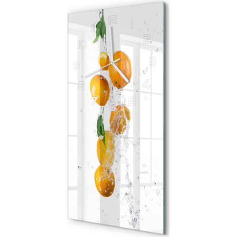 Horloge Murale Rectangulaire Verticale Ambiance Raffinée Déco Salon Oranges et eau 30x60 cm (1/5)