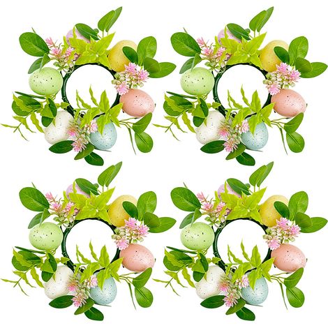 Set mit 4 ostereiförmigen Kerzenringen, Mini-Eierkränze in bunten Farben für die frühlingshafte Tischdekoration (Typ C) (1/2)