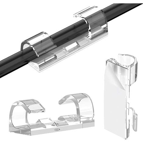 Attache Cable Adhesif Transparent Matériau - Accroche Câble Auto-adhésif pour Fil - Clips en Plastique Résistant – Organisateur Fixation Murale Cable Electrique (1/5)