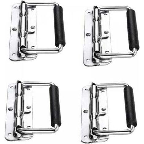 4pcs Poignées de Caisse Pliantes, Poignée Pliante à Ressort, Poignée pour Valise, Flight Case, Mallette à Outils, Mallette de Camping, Boîte à Haut-Parleur, Boîte à Outils (Argent, 110mm) (1/4)