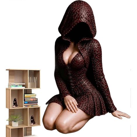 Figurine décorative 3D imprimée : lectrice gothique sans visage, robe sombre robuste, pour étagère, bar, meuble à vin, salon ou chambre (1/4)