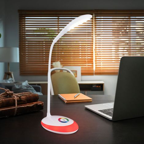 Lampe de bureau tactile lampe de table à changement de couleur lampe de table tactile dimmable col de cygne, batterie blanc, 1x LED 3W blanc neutre 1x RGB 1,4W, H 48 cm