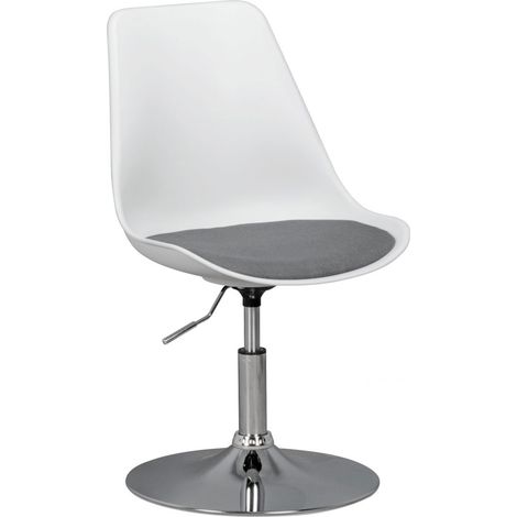 Chaise pivotante 46x46x76/88 cm en tissu gris, blanc et chromé (1/5)