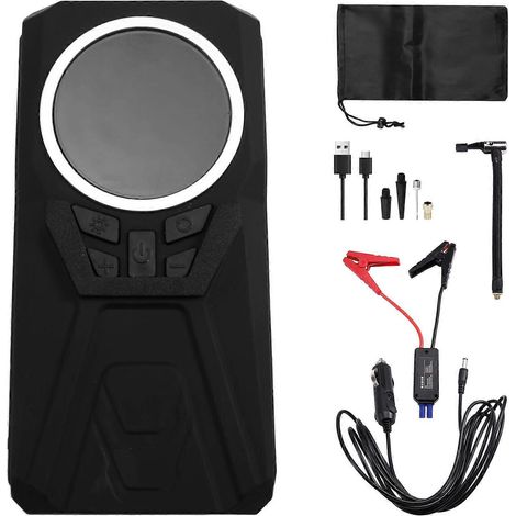 Tragbarer Starthilfe-Booster für Autos, Reifenfüller mit wiederaufladbarem Akku, 5 Düsen und Motorrad-Taschenlampe. (1/5)