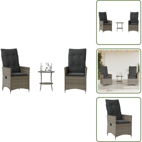 The Living Store 3-tlg. Bistro-Set mit Kissen Grau Poly Rattan - Gartensets - Lounge Sessel - Outdoor Furniture - Gartenmöbel - Rattan Gartenmöbel (1/5)