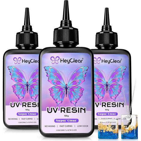 300g Kit Résine UV- Resine Epoxy Colle UV Transparente, Dure, Faible Odeur, Durcissement Rapide, Pour la fabrication de Bijoux, Créations DIY, Revêtement et Art (1/5)