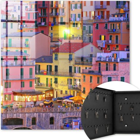 Armoire à clés - (30 cm x 30 cm) - Boîte à clés murale - Coffret de rangement pour clés - Couleur noire - Ouverture vers la gauche - Pour maison et bureau - Couleurs de la ville