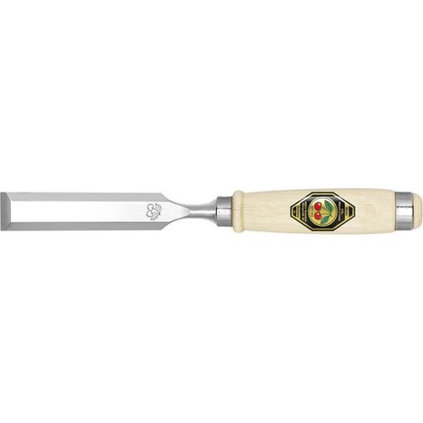 scalpello da intaglio con lama da 35 mm in acciaio B.2, manico in faggio bianco, forma Ulmer