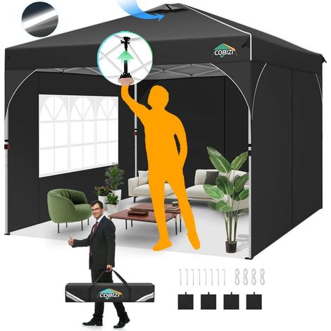 Faltpavillon 3x3m Wasserdicht mit 3 Seitenteilen, Höhenverstellbar, UV-Schutz 50+ (1/5)