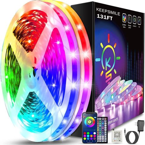 Bande lumineuse LED 15M RGB, bande LED Bluetooth avec application et télécommande, synchronisation de la musique, bande lumineuse à intensité variable et changement de couleur, bande LED (1/5)