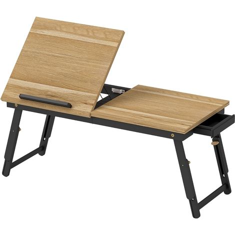 Mesa de cama ajustable y plegable con cajón, efecto roble (1/5)