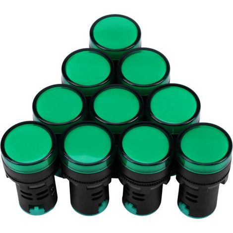 Voyant LED Vert 24V AC/DC - Lot de 10, Filetage 22mm (1/5)