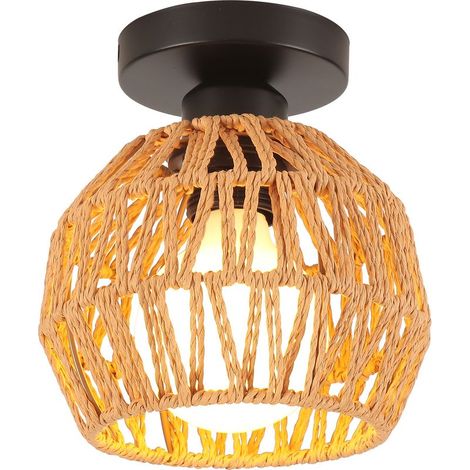 Lampe De Plafond Rétro Luminaire Plafonnier Tressé En Corde De Chanvre Plafonnier D'Intérieur Moderne Pour Couloir Cuisine (1/5)