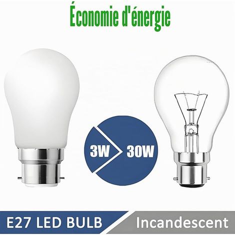 LED Ampoule Baïonnette B22, Équivalent Incandescence, A50 Type Poire 300LM Blanc Chaud 3000K, Ampoules Économie D'énergie, Non Dimmable (1/3)