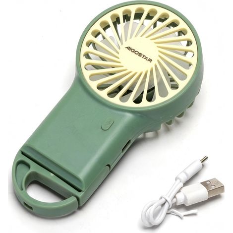 Mini Ventilateur Portable Rechargeable Aigostar 3.2" - 7 Lames, 3 Vitesses, Batterie 500mAh - Ventilateur de Poche Vert Silencieux pour Voyage et Extérieur (1/4)