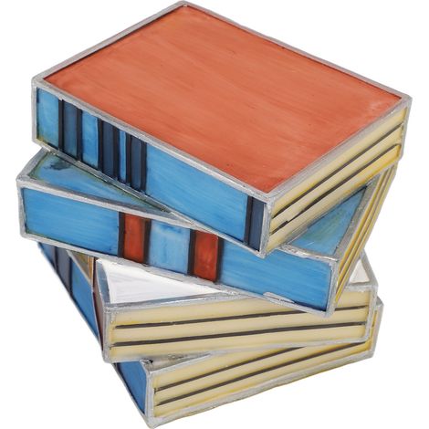 Ortviai Lampe de table en verre coloré façon livres empilés – décoration lumineuse en résine pour salon, chambre ou bureau