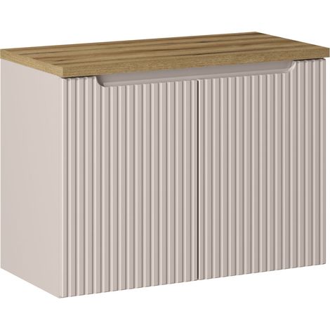 Meuble sous vasque suspendu 2 portes NOVA cachemire 80 cm et le plan CHÊNE (1/5)