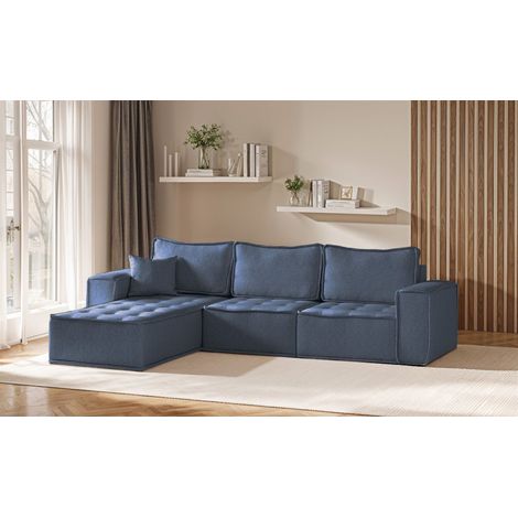 Ecksofa Modulsofa 3-teilig SANDE Stoff Raven Blau Ottomane Links (1/5)