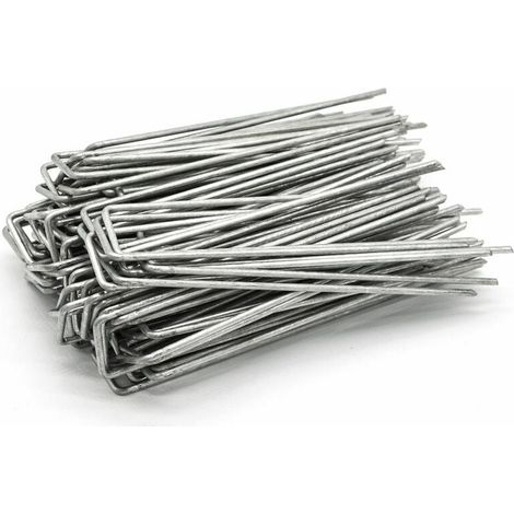 Set 100 Piquets en acier galvanisé Ø3.0mm 150x30mm ancrage au sol pour bâches filets de jardinage en U Anguleux (1/4)