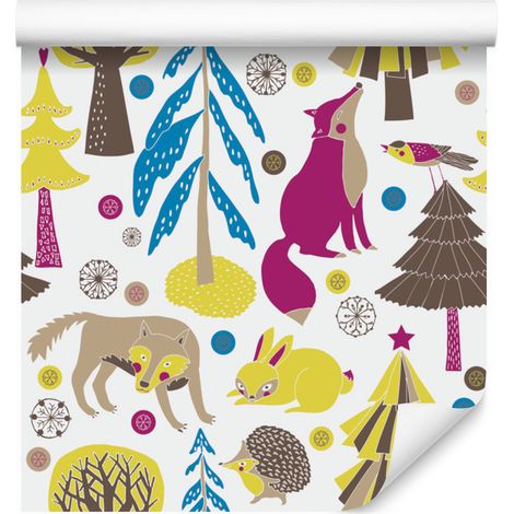 Carta da parati con animali del bosco per soggiorno e camera da letto, 50x1000 cm (1/5)