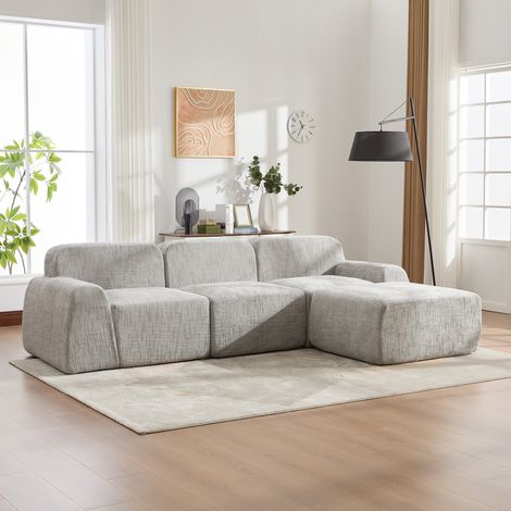 Modulares Samtsofa in grau mit Rillenstruktur, mit hochelastischem 30D-Schaumstoff gepolstert, rutschfest und leicht zu bewegen – ideal für Wohnzimmer, Aufenthaltsräume und multifunktionale Bereiche