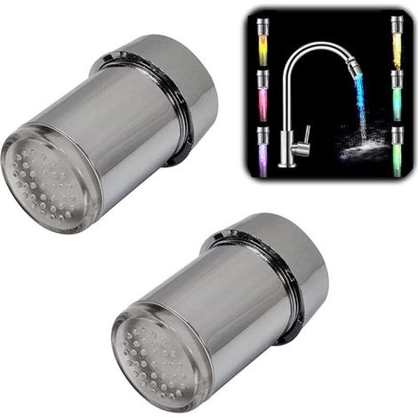 2 Pièces 12V Robinet D'eau LED Coloré, 7 Couleurs Changeantes Capteur de Température de L'eau Robinet, Pour Dans Les Restaurants,Salles de Bains,Accessoires de Cuisine (Argent) (1/4)