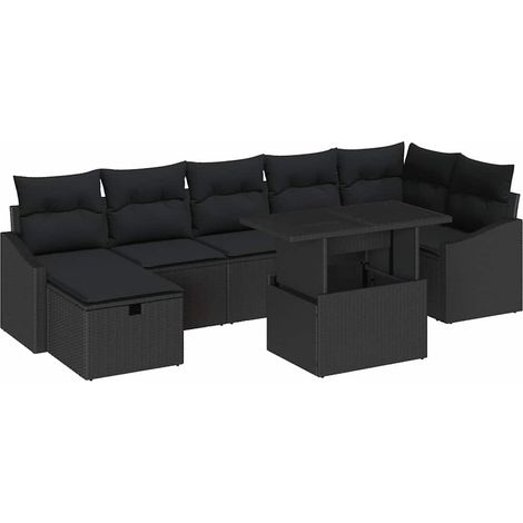Set Divano da Giardino con cuscino 8 pcs Nero Poly Rattan vidaXL (1/5)