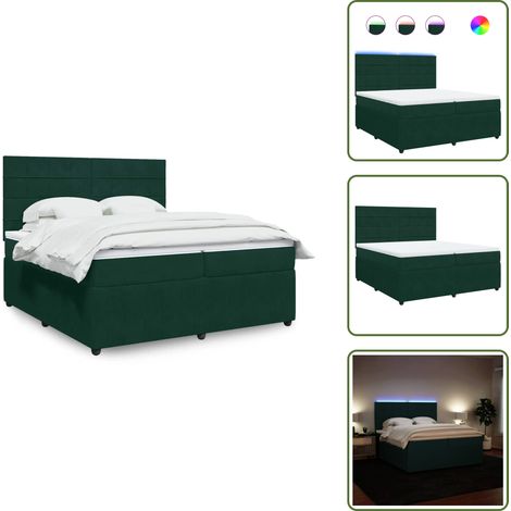 Testiera regolabile - vidaXL Giroletto a Molle con Materasso Verde Scuro 200x200 cm Velluto - Letto con materasso a molle