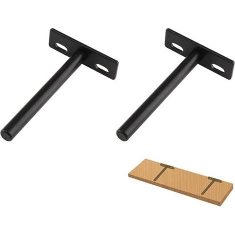 Lot de 2 supports d'étagère flottante dissimulés et robustes, supports muraux ronds de 10 cm (5 pouces) (noir) (1/5)