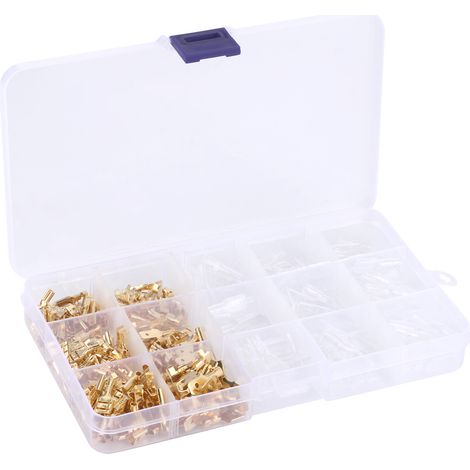Boîte combinée populaire de 270 connecteurs dorés 2,8/4,8/6,3 mm - Lot de cosses électriques à sertir, assortiment multifonctionnel pour câblage, dominos rapides, étui pratique de rangement. (1/5)