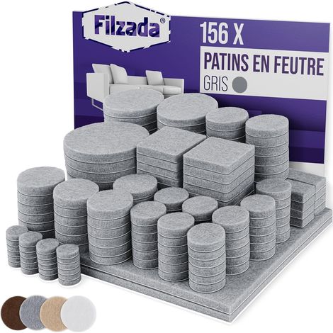 156 Patins Feutre Meubles Auto-Adhésifs Gris - Protection Sol Parquet Carrelage - Réduction Bruit Déplacement Silencieux - Intérieur Carré et Rond (1/5)