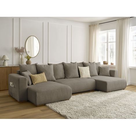 BOBOCHIC - Canapé panoramique convertible coffre SIDONIE tissu chiné Taupe (1/5)