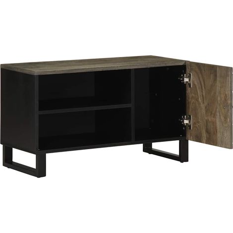 Meuble TV Banc TV Meuble de rangement - noir 80x33x46 cm bois massif de manguier fr2574 - Maison La Vie