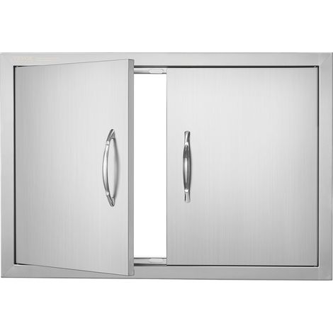 Porte d'Accès pour Barbecue, Double Porte de Cuisine Extérieure 71,1x48,2 cm, Porte Encastrée en Acier Inoxydable avec Poignée, pour Îlot de Barbecue, Station de Grillades, Placard Extérieure (1/5)