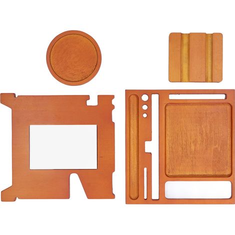 Lot multifonctionnel créatif en bambou pour bureau, support à portefeuilles et clés, présentoir avec miroir et base de charge (miroir emballé avec film à bulles épais 3 couches minimum). (1/5)