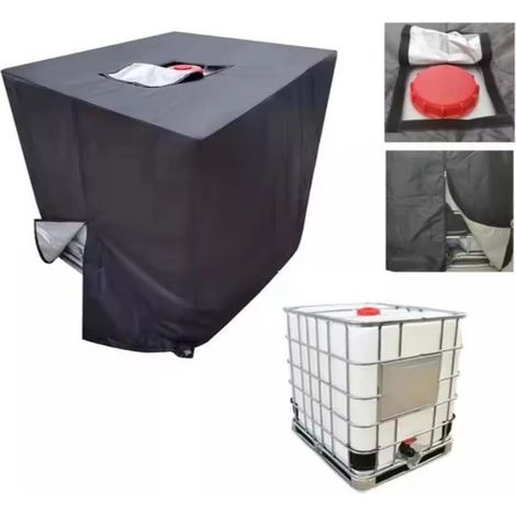 (116 x 100 x 120 cm) (Noir) Bache pour Cuve IBC ,210D Réservoir d'eau Couvercle Housse de Protection AntiUV et AntiPoussière avec Fermeture Éclair (1/5)