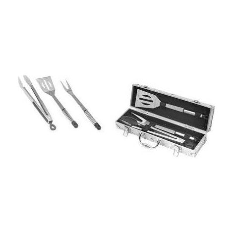 Set barbecue 3 pièces en inox avec valise aluminium 34 cm