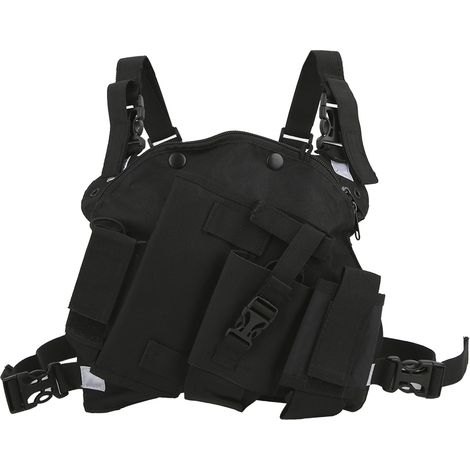 Harnais ajustable pour talkie-walkie oblique, poche pectorale pour radio bidirectionnelle, utilisation militaire, hôpital, restaurant. (1/5)