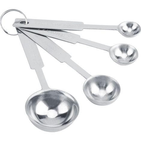 Ensemble de 4 cuillères et tasses doseuses en acier inoxydable, idéal pour le café, les épices et la cuisine. (1/5)