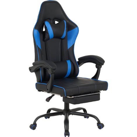 Sedia da Gaming Massaggiante,Sedia Gamer Con Poggiapiedi Telescopico,Reclinabile 90-135°,Poltrona da Gaming con Poggiatesta Cuscino Lombare,Sedie Da Ufficio,Portata 150kg Blu (1/5)