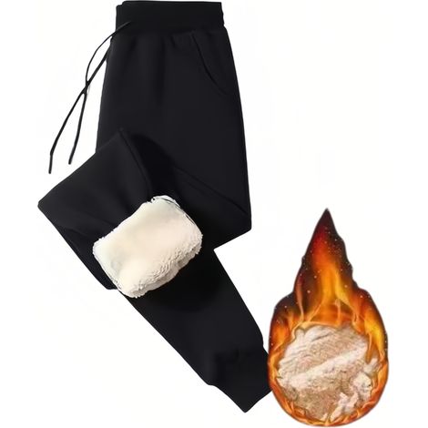 Pantalon décontracté chaud en coton noir (1 pièce) (1/5)