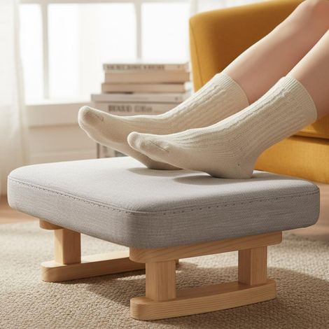 Petit repose-pieds ottomane avec pieds stables en bois, pouf, repose-pieds moderne, repose-pieds contemporain pour salon, chambre, canapé, bureau, couloir (gris clair) (1/5)