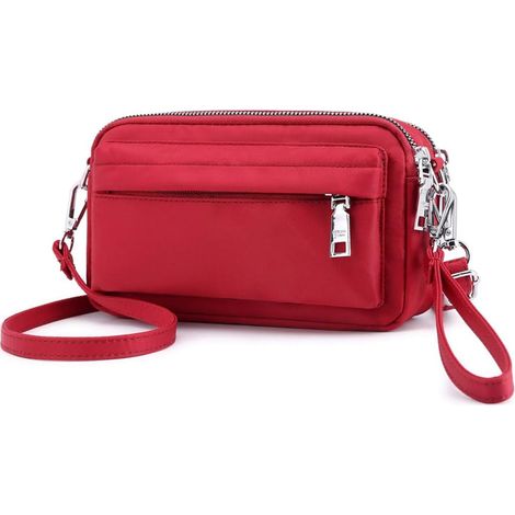Petit sac en nylon imperméable à bandoulière pour femme, rouge